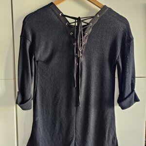 NWOT Black Lace Up Blouse